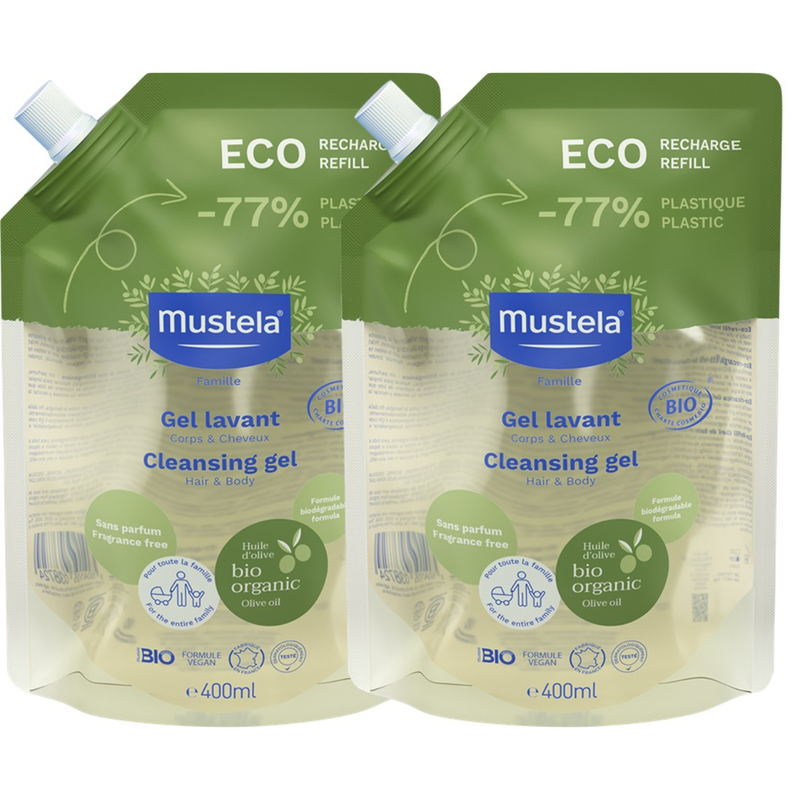 Mustela 有機認證髮膚沐浴o者喱補充裝(無香料)400毫升2包優惠裝1件