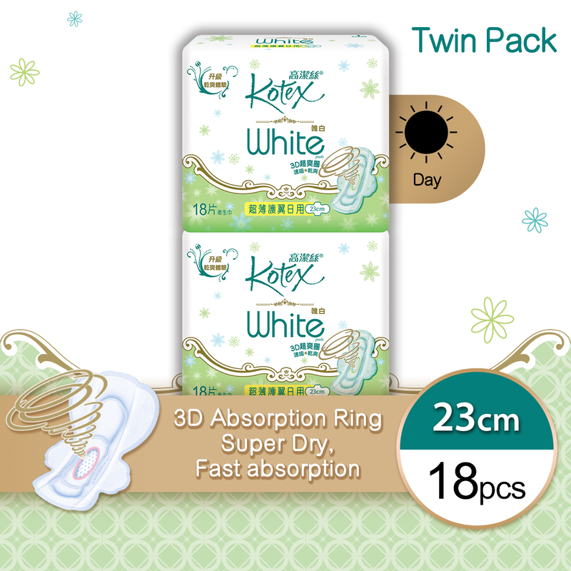 Kotex White UW Regular23cm 18pcs x 2 Bags