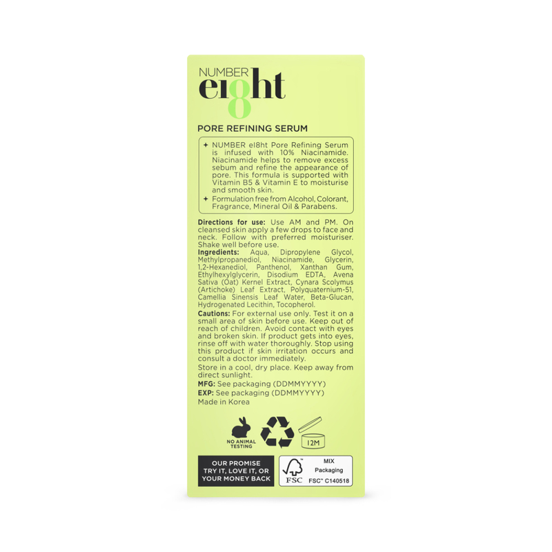 NUMBER eI8ht Pore Refining Serum - Niacinamide 10% 30ml