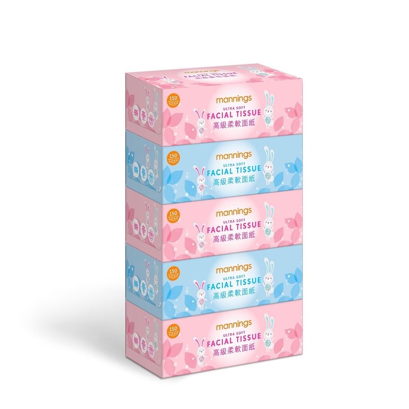 Mannings Box Tissue - Bunny 150 Sheets x 5 Boxes