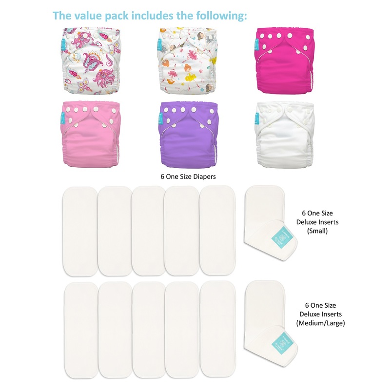 Charlie Banana Diaper One Size Hybrid AIO - Girly 6pcs + 12 Inserts