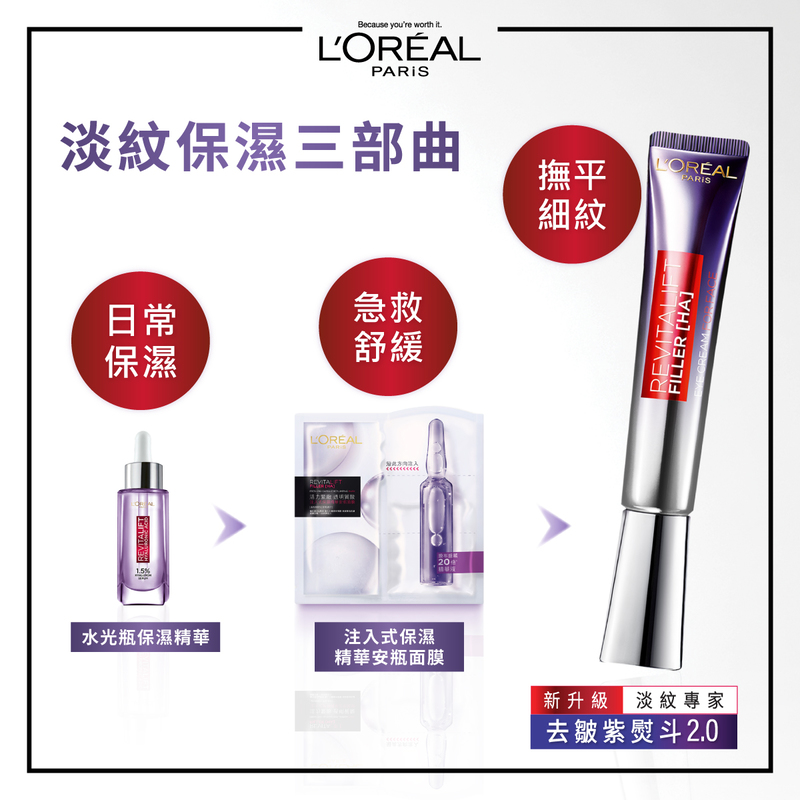 L'Oreal Paris巴黎歐萊雅去皺紫熨斗2.0增量套裝(30毫升+7.5毫升x2支)